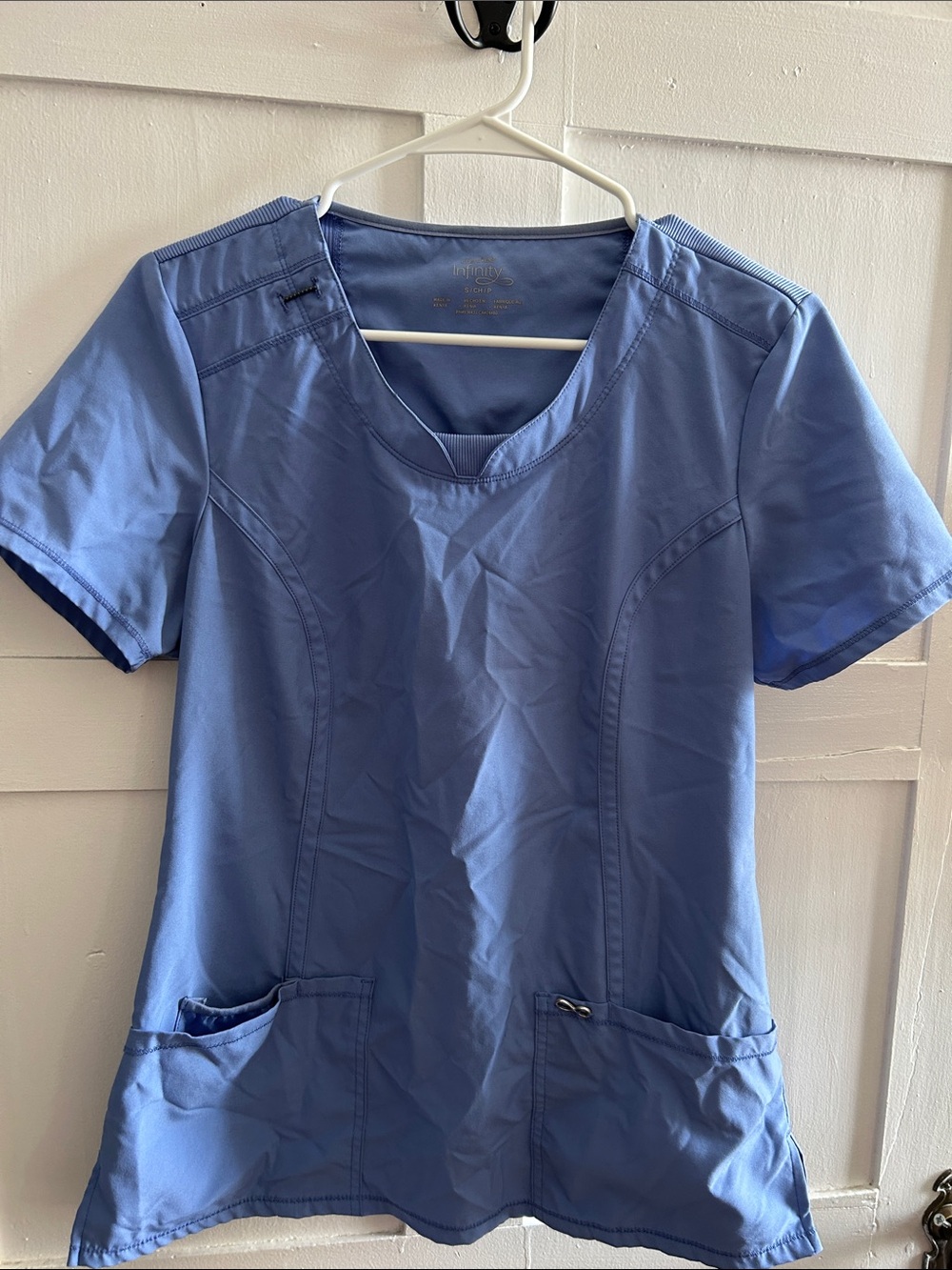 Cherokee Infinity Light  Blue Scrub Top. Size small